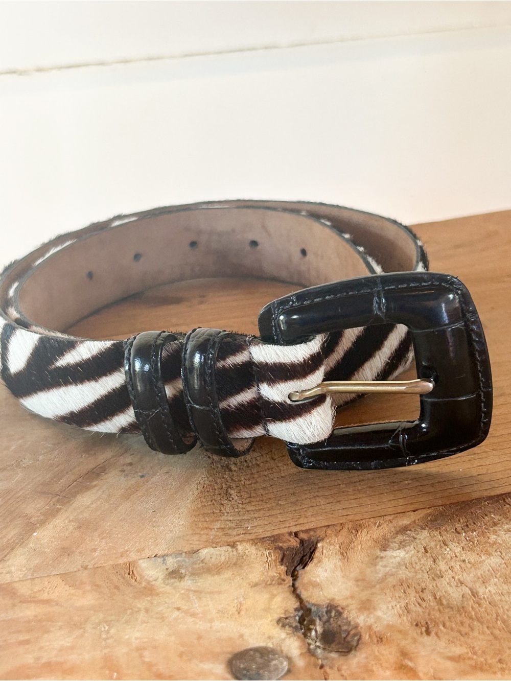 MCM Vintage Calfskin Hair Zebra Print Belt Womens Small